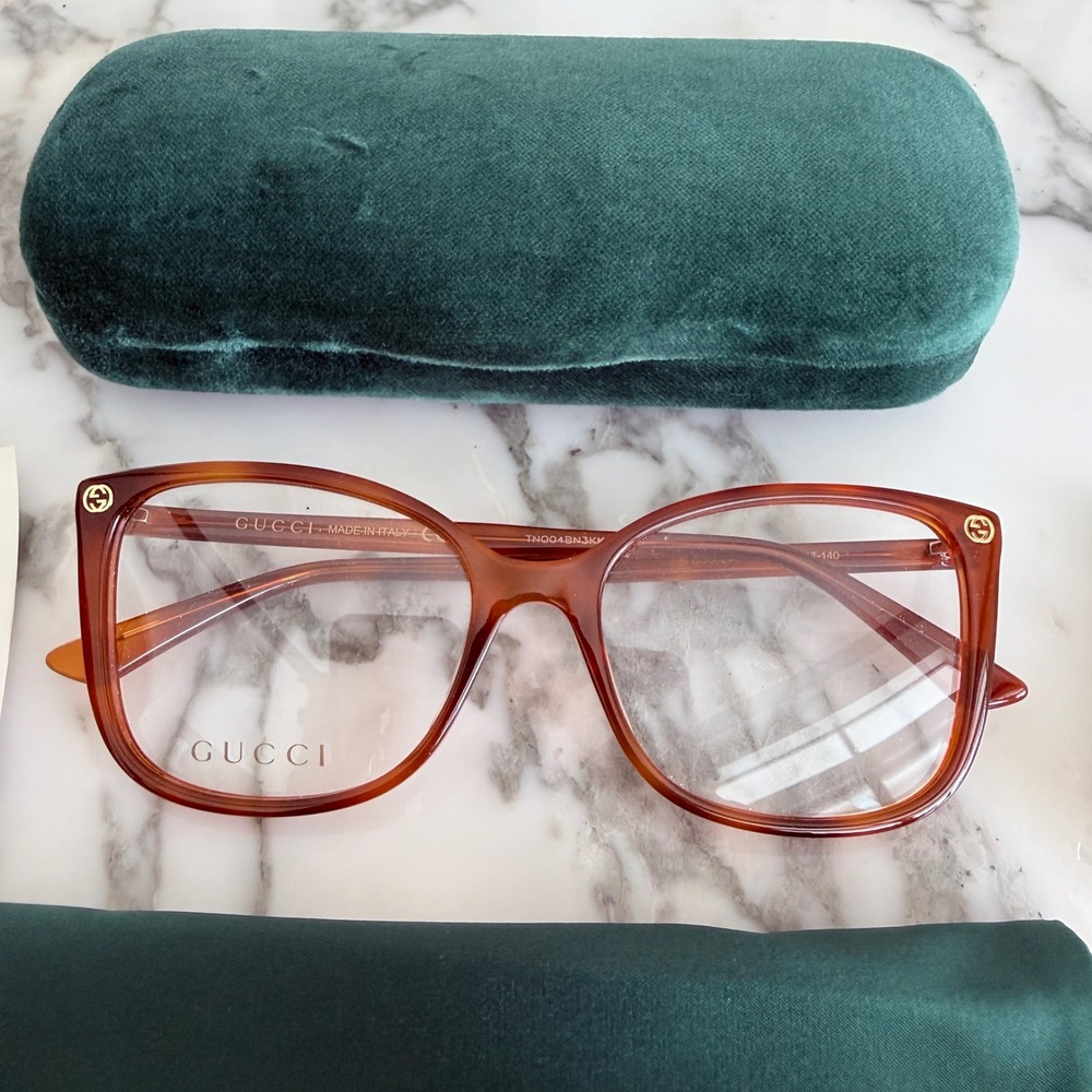 Gucci Eyeglass Frames GG0026O Brown Tortoise Gold Mens Unisex